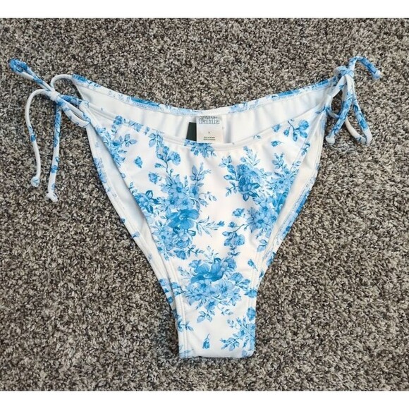 NEW Wild Fable Women's L Large Blue White Floral Large Cheeky Bikini Bottom Tie - Picture 1 of 5